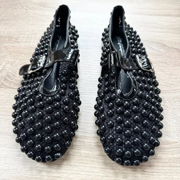 New Jeffrey Campbell Trennel Mary Jane Beaded Ballet Flats Black 8 - Picture 10 of 10